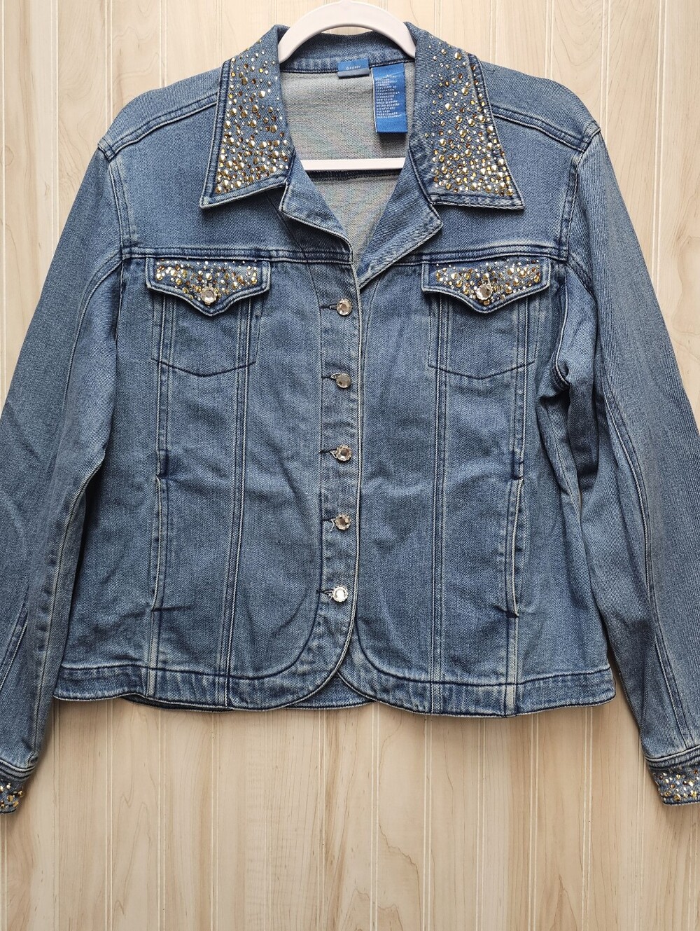 Disney • Mickey Mouse Denim Jacket • Womens Size L • Sequined • Crystal Buttons